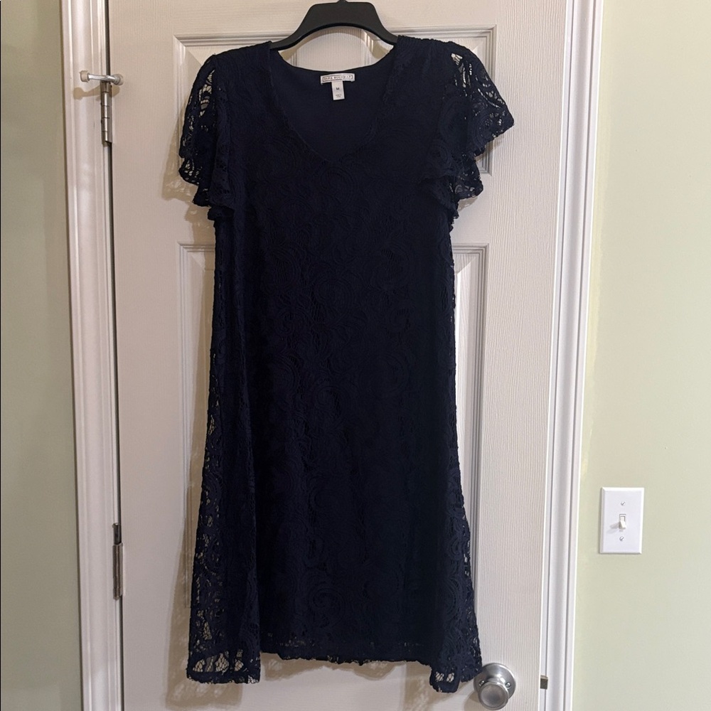 Dana Buchman Navy Lace Mini Dress with flutter sleeves